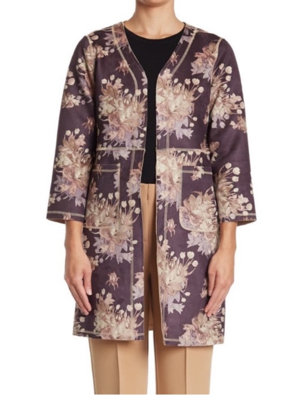 Solitaire Faux Suede floral open jacket